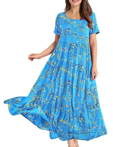 YESNO Women Short Sleeve Boho Summer Maxi Dress with Pockets 3XL EJFUK CR44