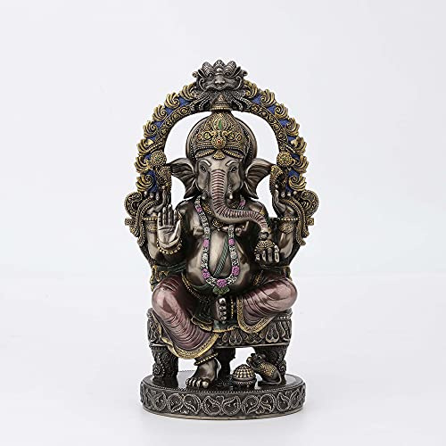 Veronese Design 10 1/4 Inch Tall Lord Ganesha Sitting On Throne with Temple Arch Hindu Elephant God Fortune Cold Cast Bronzed Resin Statue Religious Home Decor Spiritual Collectibles