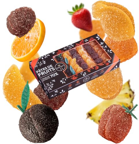Pâtes de fruits Artisanales - boite cadeau 1 KG - Saveurs multi fruits - (sans gluten, sans colorant, sans arôme artificiel, sans lactose, sans conservateur) - teneur en fruits de 70%