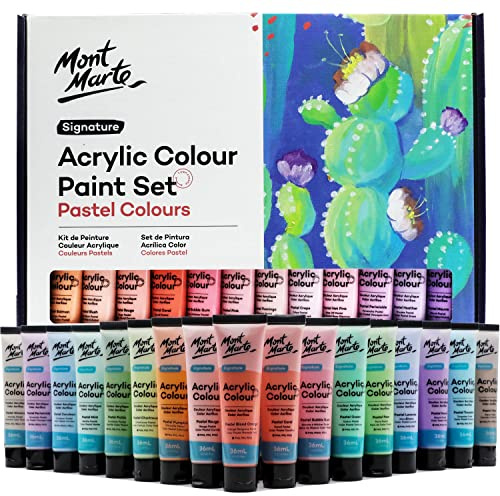 MONT MARTE Peinture Acryliques Pastel – 48 x 36ml – Fort pouvoir couvrant et finition satinée – Couleurs pour Toiles, Cartons, Papiers, Cuirs, Autres