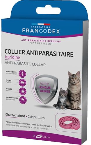 Francodex - Collier Antiparasitaire icaridine 35 cm Couleur Rose pour Chats et Chatons