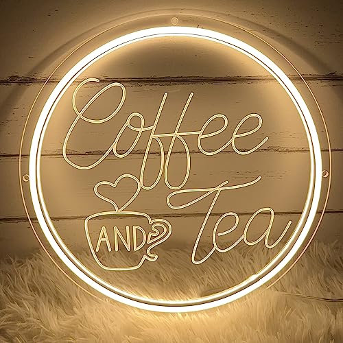 Coffee and Tea Neon Mural, 30 * 30cm LED Néon Décoration Neon Bar Neon Led Flexible Led Table Enseigne Lumineuse pour Neon Bar Mise en Fête Mise en Table Cafe(Alimenté par USB, Avec Accessoires)