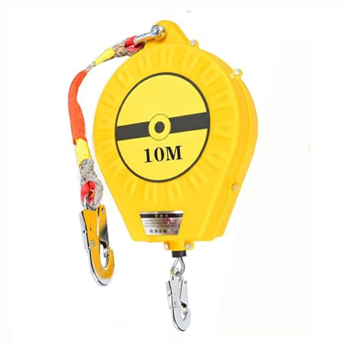 Dispositivo Anticaduta Retrattile, Cavi di Sicurezza Anticaduta Retrattili con Funzione di Bloccaggio Automatico, Attrezzature Protezione Sicurezza Personale per Tetto e Lavoro Aereo (10m, Giallo)