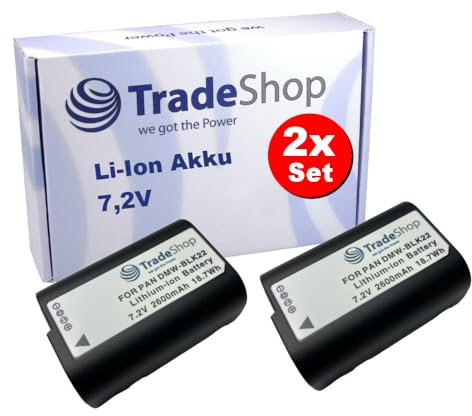 Trade-Shop - 2 batterie agli ioni di litio, 7,2 V/2400 mAh, compatibili con fotocamere Panasonic Lumix a formato pieno come DC-S5, ricambio per Panasonic DMW-BLK22, DMW-BLK22E