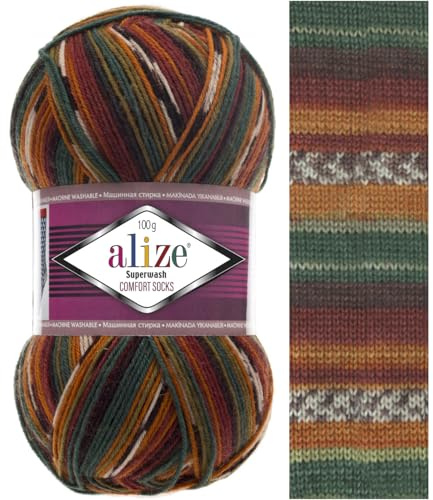 Sock Yarn 100 g Superwash Comfort Sock Wool 420 m 75% SW Wool - 25% Polyamide Hand Knitting Yarn Multicoloured Sweater Vest Cardigan Blouse Scarve Hat Beanie Bootie Mitten Beret (4447)
