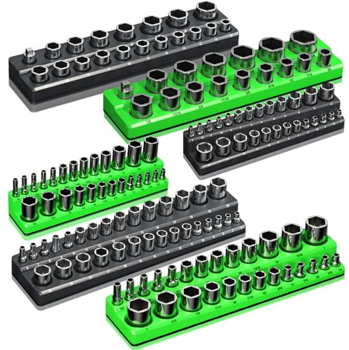 Magnetic Socket Organizer Holder Set For Tool Box Drawer, Toolbox Organization Including 1/4, 3/8 and 1/2 Drive Metric SAE Socket Trays (Sockets are not Included)