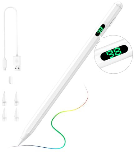 TiMOVO Stylus Pen für iPad, Schnellladen iPad Stift mit LED Display Palm Rejection für 2018–2024 Apple iPad Pro 13/12.9/11'', iPad 10/9/8/7/6, iPad Air 3/4/5/6, Air 11/13 2024, iPad mini 5/6,Weiß