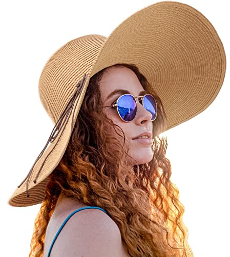 DRESHOW Donna Protezione Solare Cappello da Sole UV Paglia da Cappello Della Cappello da Spiaggia Estate Cappello di Paglia Cappuccio UPF 50+