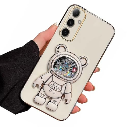 Nadoli pour Samsung Galaxy A35 5G Sable mouvant Ours Astronaute Invisible Béquille Coque,Ultra Mince Placage Astronaute Pliant Supporter Silicone Flexible Paillette Housse Étui de Potection