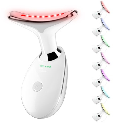 Red Light Therapy for Face, 7 Color LED Facial Light Therapy Wand for Skin Care at Home Blue Light Therapy Face Massager Tool for Neck (White)