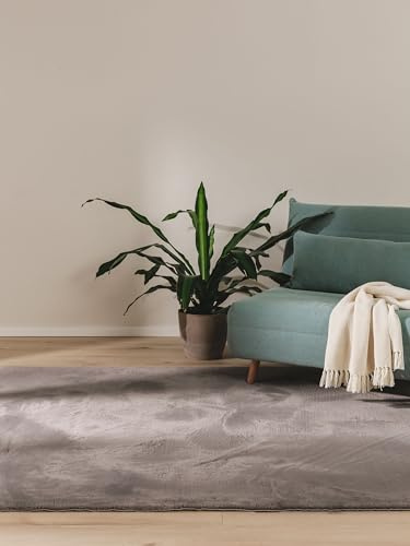 benuta Basic Kunstfaser Fellteppich Furry - Grau 120x170 cm - Weicher Wohnzimmerteppich - Anti-Rutsch-Rückseite - Waschbar - Für Fußbodenheizung geeignet