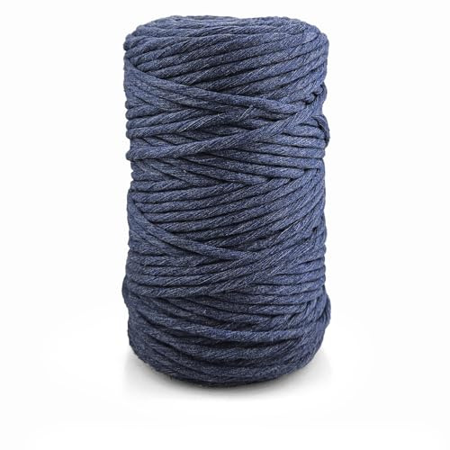 Netuno Cuerda algodón macramé Color Azul Vaquero 5 mm 100 m Hilo Artesanal Suave Resistente Trenzado decoración manualidad Bricolaje hogar Arte DIY