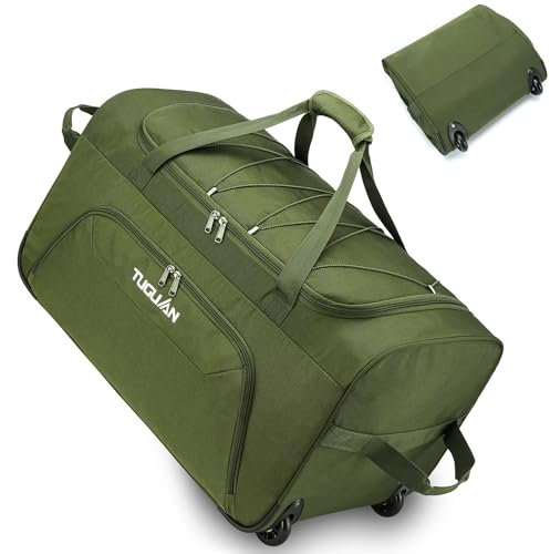 TUGUAN 110L Reisetasche Faltbare mit Rollen Groß, Aufklappbar Extra Große Sporttasche Rollen Handgepäck mit Multi-Griffe für Herren und Damen, Reise, Camping, Fitnessgeräte, 28''/71cm, Grün