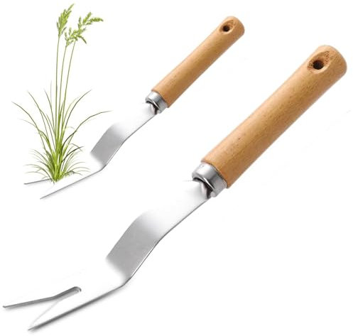 ertlutw Dandelion Weed Puller With V-Shape, Gardening Hand Tool, Wood Handle Dandelion Removal Tools, Stainless Steel Hand Weeding Puller Tools Manual Weed Removing Weeding Remover Tool for Yard