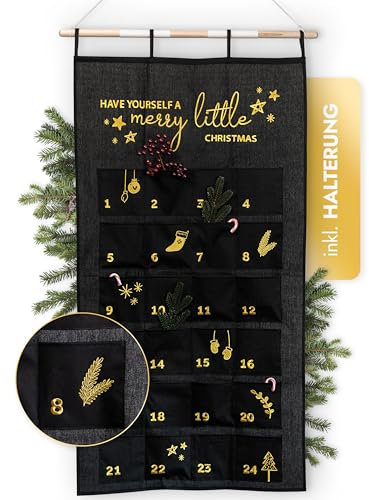 AMARI Calendario de Adviento para rellenar, calendario de pared XXL (70 x 130 cm) con 24 compartimentos para manualidades para Navidad, calendario de Adviento para colgar, de tela, calendario de
