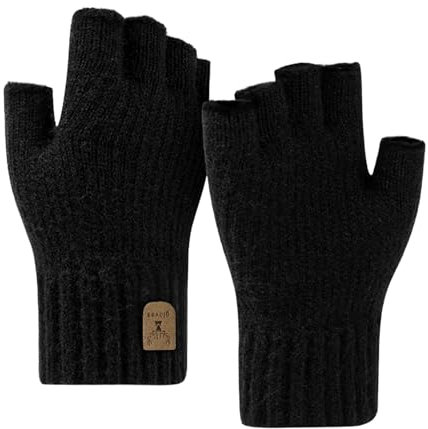 GUTERTOP Thermisch Fingerlose Handschuhe Herren,Thermisch Fingerhandschuhe Damen, Strick Warme Winter Handschuhe Ohne Fingerkuppen,Kaschmir Fingerless Gloves Laufen Camping Klettern Skifahren Radfah