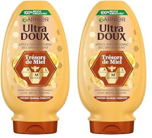 Garnier Ultra Doux - Après-Shampoing Reconstituant - Enrichi en Acacia, Lavande & Manuka - Pour Cheveux Fragiles & Cassants - Trésors de Miel - 200 ml (Lot de 2)