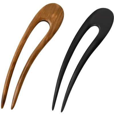 2 Piezas Pinza para el Cabello en Forma de U, 15.5 cm Tenedores de Pelo, Palo de Tenedor de Pelo Madera, Horquillas en Palillo de Estilo Francés Sándalo para Mujer Niñas Fiestas Diarias Citas