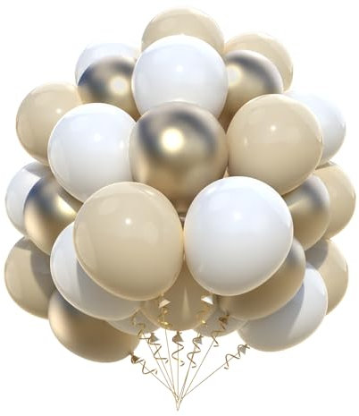 Lot de 52 ballons blancs et dorés 30,5 cm Anniversaire, fiançailles, mariage, remise de diplôme, fête prénatale, anniversaire de mariage
