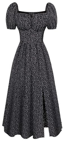 Scarlet Darkness Women's Floral Corset Dress with Split 2026 Summer Spring Square Neck Midi Milkmaid Dresses Black Purple Floral S