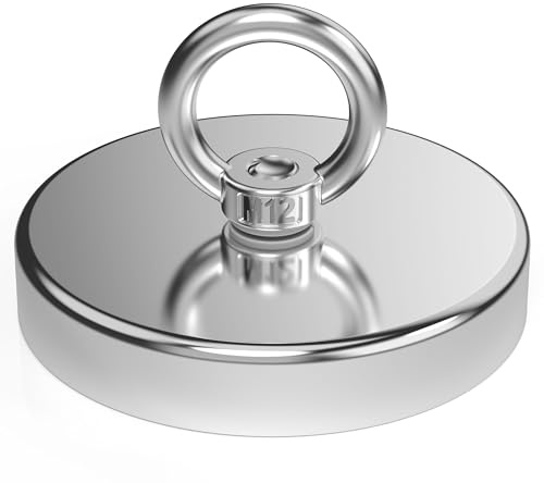 Magnetpro Imán de pesca de más de 770 kg de fuerza de tracción, imanes de alta resistencia con cáncamo diámetro de 120 mm ideal para pesca magnética, caza y recuperación en ríos e industria