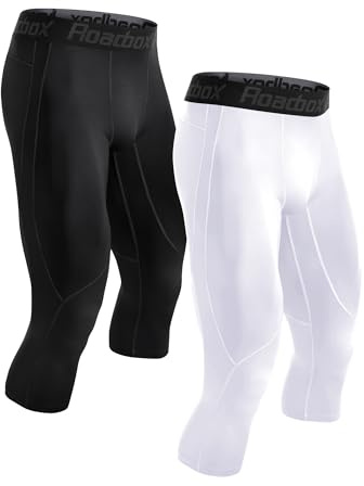 Roadbox Mens 3/4 Compression Pants, Athletic Running Legging Tights, Spandex Base Layer Workout Baseketball Gym