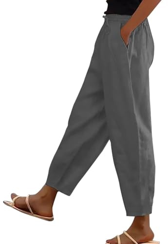 uxxnjfg Pantaloni Lino Donna Eleganti Pantaloni Estivi Leggeri Comodi Taglie Forti Abbigliamento Cotone Yoga Elastico Vita Pant