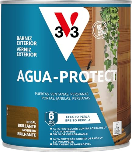 V33 Barniz Exterior Agua Protect Brillante Nogal 0,75L