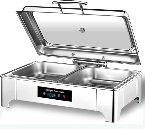 Chafing Dish Elettrico, 9L Scaldavivande Elettrico per Buffet con Controllo Touch Screen e Coperchio in Vetro, Contenitore Scalda Cibo Professionale per Buffet, Feste e Banchetti (GN1/2)
