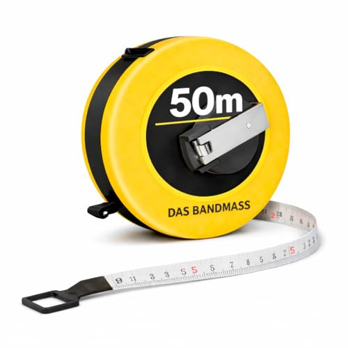 XXL Kapselbandmaß Bandmass 50 metros con soporte - cinta métrica robusta y medidor de cinta para medición precisa con fijador - cinta métrica enrollable y medida de cinta con sistema de enrollado (50