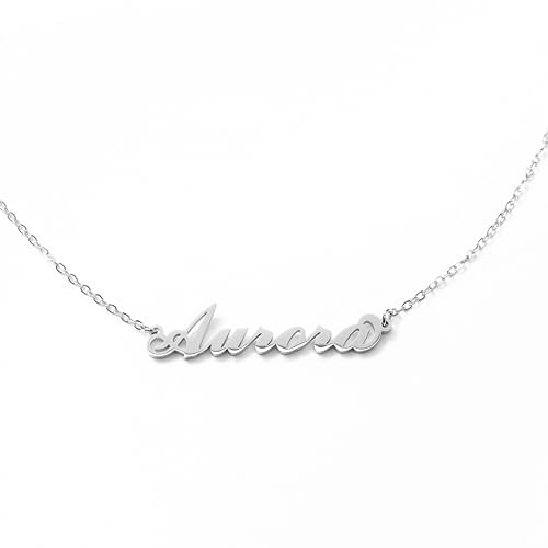 MAPIMANIA - Collana con nome Aurora personalizzata in acciaio inossidabile, idea regalo donna compleanno, laurea, catenina argento ragazza