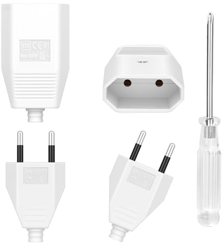 AXFEE 4PCS Juego Enchufe Macho y Base Hembra Europea Plano,250V 2.5A,Blanco