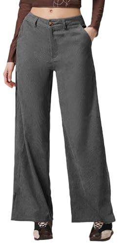 Pantalones de pana para mujer, estilo vintage, de cintura alta, pierna recta, estilo palazzo, pantalones de pana para negocios, informales, de pierna ancha, pantalones cortos de invierno, a la moda