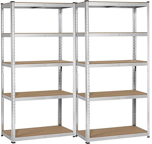 Yaheetech 2 x Etagères de Rangement 5 Tablettes 180 x 90 x 40 cm Garage/Atelier/Salon Charge Lourde Rayonnage Métal Galvanisé Clipsable Résistant 875 kg