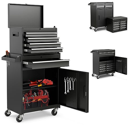Goplus 5-Drawer Rolling Tool Chest, Tool Storage Box, Removable Tool Cabinet, Sliding Metal Organizer w/Lockable Drawers (Classic Black)