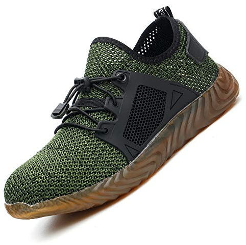 Mens Womens Steel Toe Work Shoes Breathable Lightweight Industrial Construction Safety Footwear S1 SRC Green 8 UK