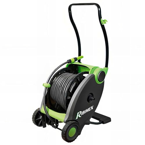 Ribimex PRDP41 Automatische Schlauchtrommel auf Rädern mit Pedal des Aquafoot-Schlauches 40 m, Grau/Grün