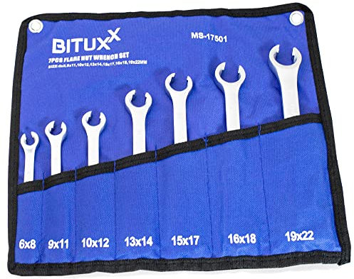 BITUXX 7 tlg. offener Bremmsleitungsschlüssel Satz Auto Leitungsschlüssel Doppel-Ringschlüssel Spezialschlüssel KFZ Werkstatt 6-22