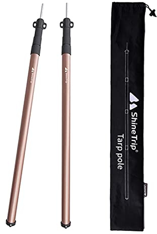 pistro Set of 2 Universal Telescopic Tent Rods Adjustable Alloy 4-Section 27.5-83'' Awning Poles for Hiking Camping Backpacking - Champagne