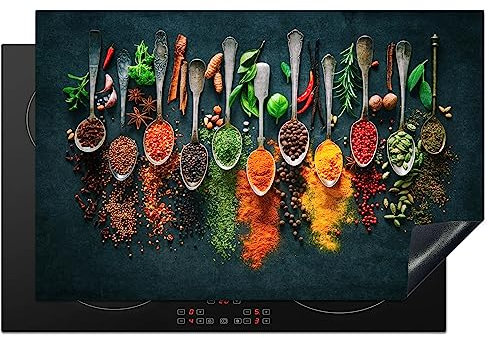 KitchenYeah© Protege Couvre Plaque De Cuisson Décoration Cuisine Tapis Protection Protecteur Induction 81x52 cm Herbes - Epices - Cuillères