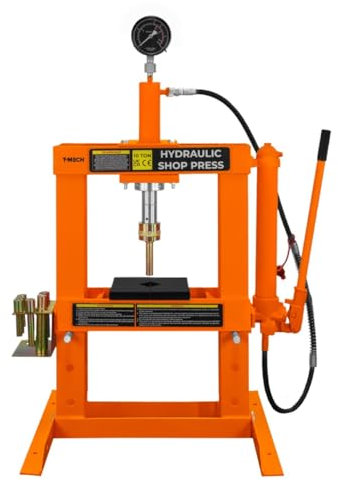 Pressa idraulica da officina 10 tonnellate da banco in acciaio Manometro staccabile Pompa a mano regolabile 180-335 mm Area di lavoro verticale Officina Garage gratuito 8 cilindri e 1 adattatore