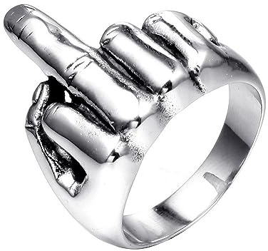PAMTIER herr cyklist mellanfinger upp rostfritt stål ring punk rock silver svart