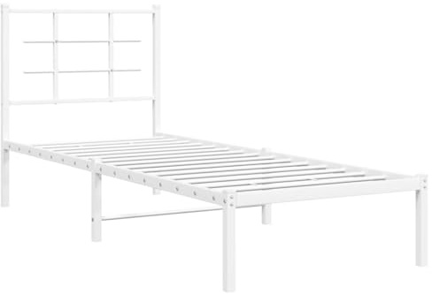 vidaXL Estructura de Cama con Cabecero, Somier de Listones de Invitados, Armazón Marco Base de Cama, Mueble para Dormitorio, Metal Blanco 75x190 cm