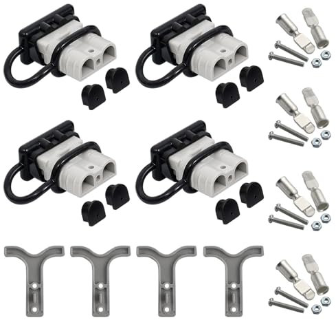 GTIWUNG 4 Piezas Conector de Batería 50A Gris, Coche Batería de Conexión Rápida Conectores de Alimentación Modulares con Tapón de Sellado Negro, con Mango
