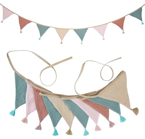 ZUOQIANG Fabric Bunting Flags 3m,10Pcs Double Triangle Flag Pennant Garland, Baby Room Decoration,Girls Nursery,Double Side Fabric Bunting Garland r for Nursery, Garden, Baby Room Decoration