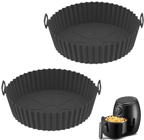 Luoqun88 Silicone Air Fryer Liner, 2 Pack Round Reusable AirFryer Liners, Air Fryer Accessories Heat-Resistant Pot Replacement for Disposable Parchment Paper Liner for Oven Microwave (20cm/7.9inch)