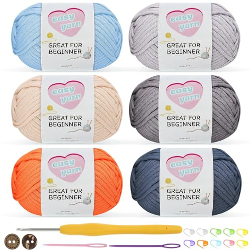 Nissary virkgarn, tjock ull för virkning 6 x 50 g, virkgarn för nybörjare, bomull för virkning, amigurumi-garn, bomullsgarn med 3,5 mm virkade nålar, virkade startset