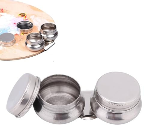 Double Palette Cup Clip, Stainless Steel Wide Mouth Solvent Container Dipper Oil Container with Lid for Paint Megilp Turpentine Solvent