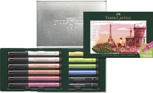 Faber-Castell 267136 - Set regalo Paris, 12 penne a inchiostro Pitt Artist Pen, spessori FM, S, B
