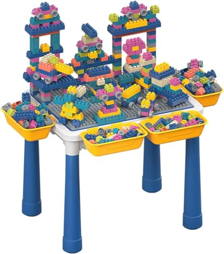 SGM10302 6-in-1 Multi-Functional Building Blocks Toy Table – 300PCS Educational Block Set for Kids 3-6 Years Old – Creative Construction Toy Table with Storage – Organize, Learn & Build for Children